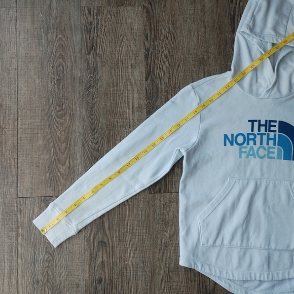 The North Face Girls Pullover Hoodie Ice Blue Big Spell Out Logo Size S 7/8 - Picture 8 of 15
